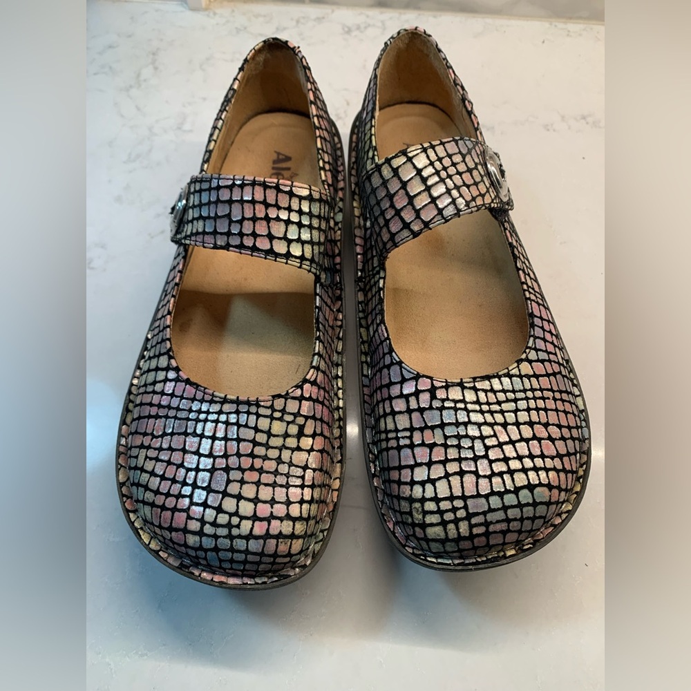 Algeria Iridescent Colorful Squares Mary Jane Shoes Size 41 - Picture 2 of 8